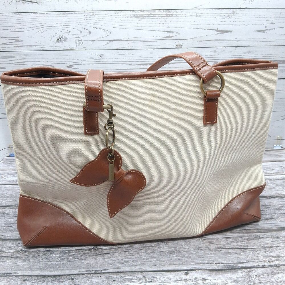 VTG Coldwater Creek Handbag Y2K Purse Tan W/Brown Faux Leather Trim & Coin Purse - Picture 2 of 16
